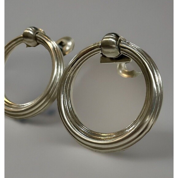 2- VTG Drop Ring Knobs Pulls Dresser End Table Single Hole Polished Silver Ridge - Picture 2 of 7